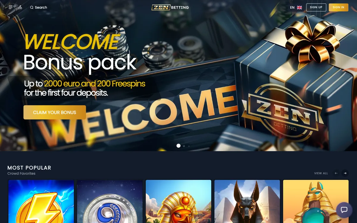 ZenBetting Casino — Home page, captured from New Zealand