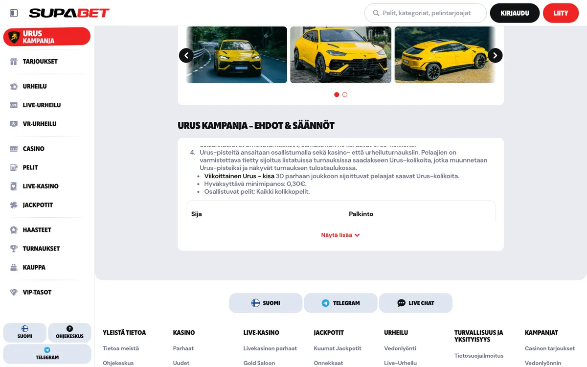 Supabet Casino — «Акции», снято из страны Финляндия
