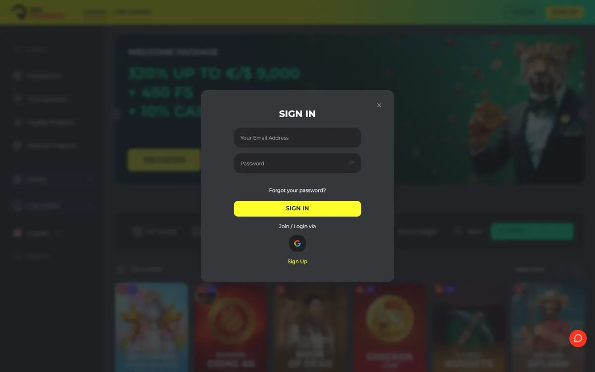 BetPRIMEIRO Casino — «Регистрация», снято из страны Норвегия