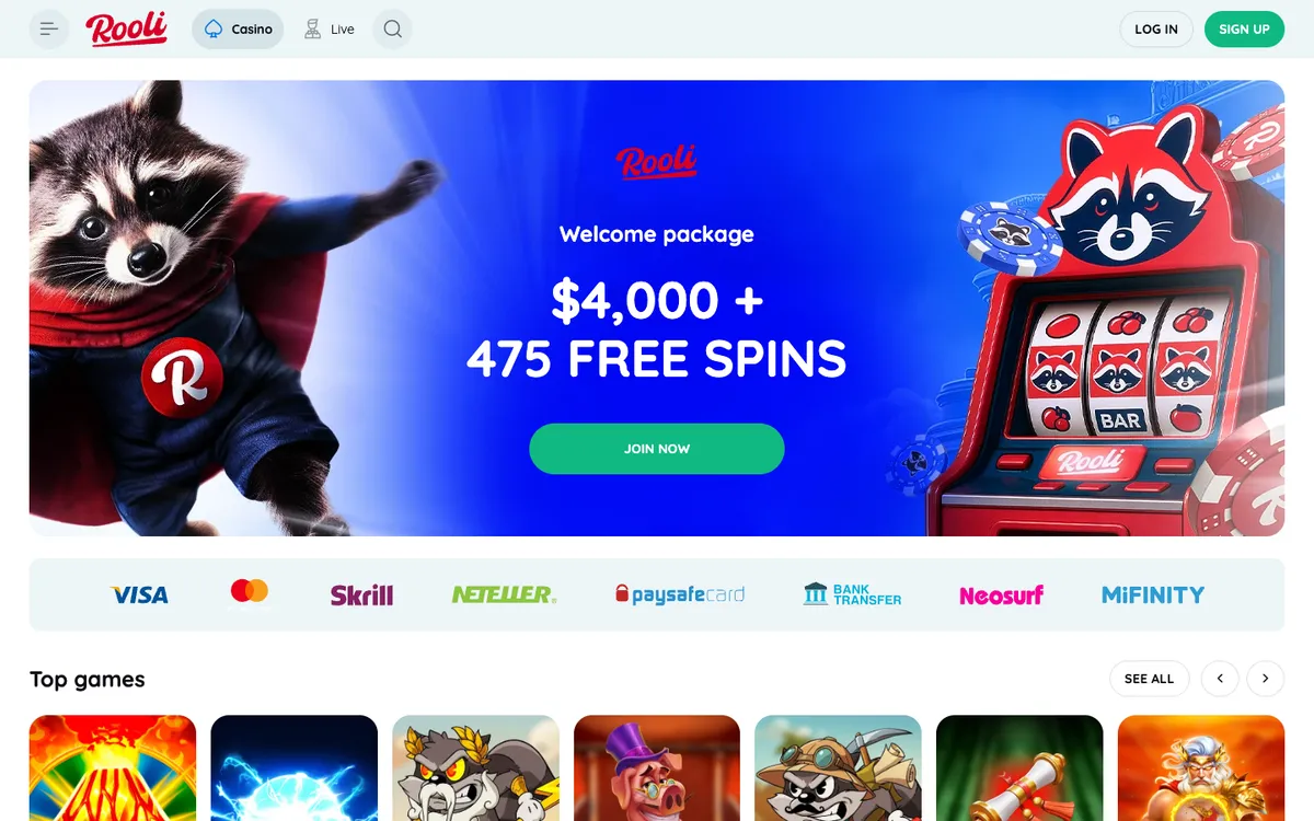 Rooli Casino — «Главная», снято из страны Канада