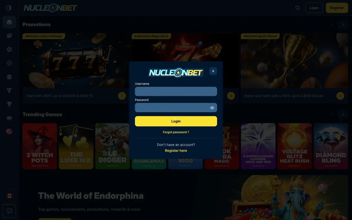 Nucleonbet Casino — Sign-up, captured from Canada