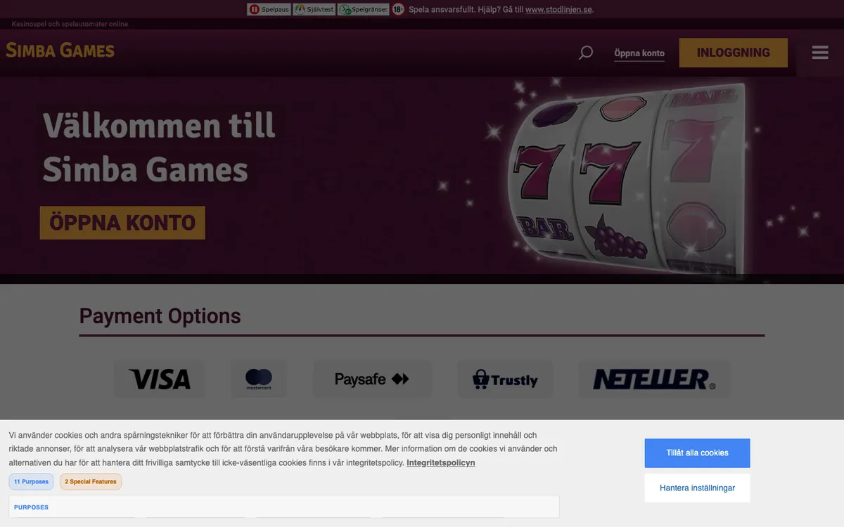 Simba Games — Payments, captured from Sweden