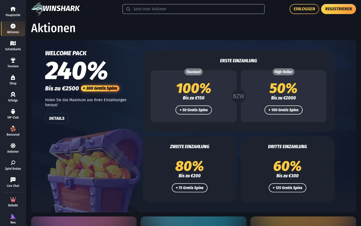 Winshark Casino — Promotions, captured from Austria