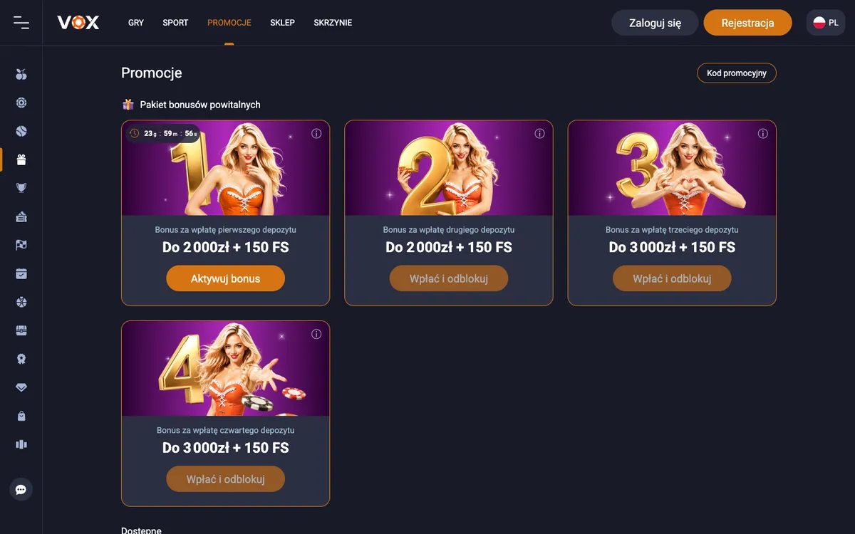 Vox Casino — Promotions, captured from Poland