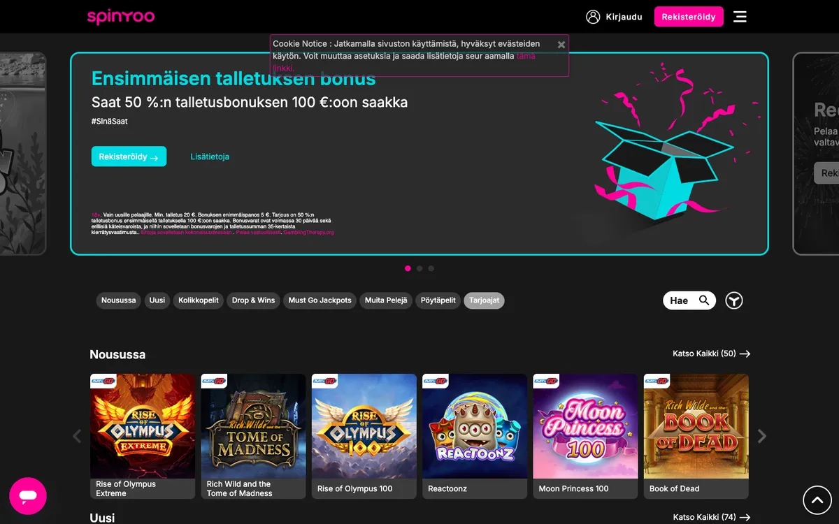 SpinYoo Casino — «Главная», снято из страны Финляндия