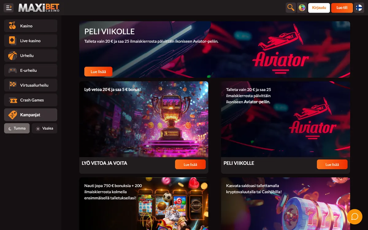 Maxibet Casino — Promotions, captured from Finland