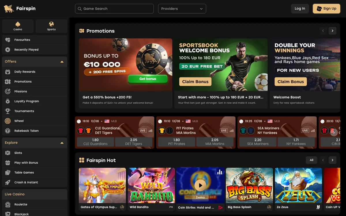 Fairspin Casino — «Главная», снято из страны Словения