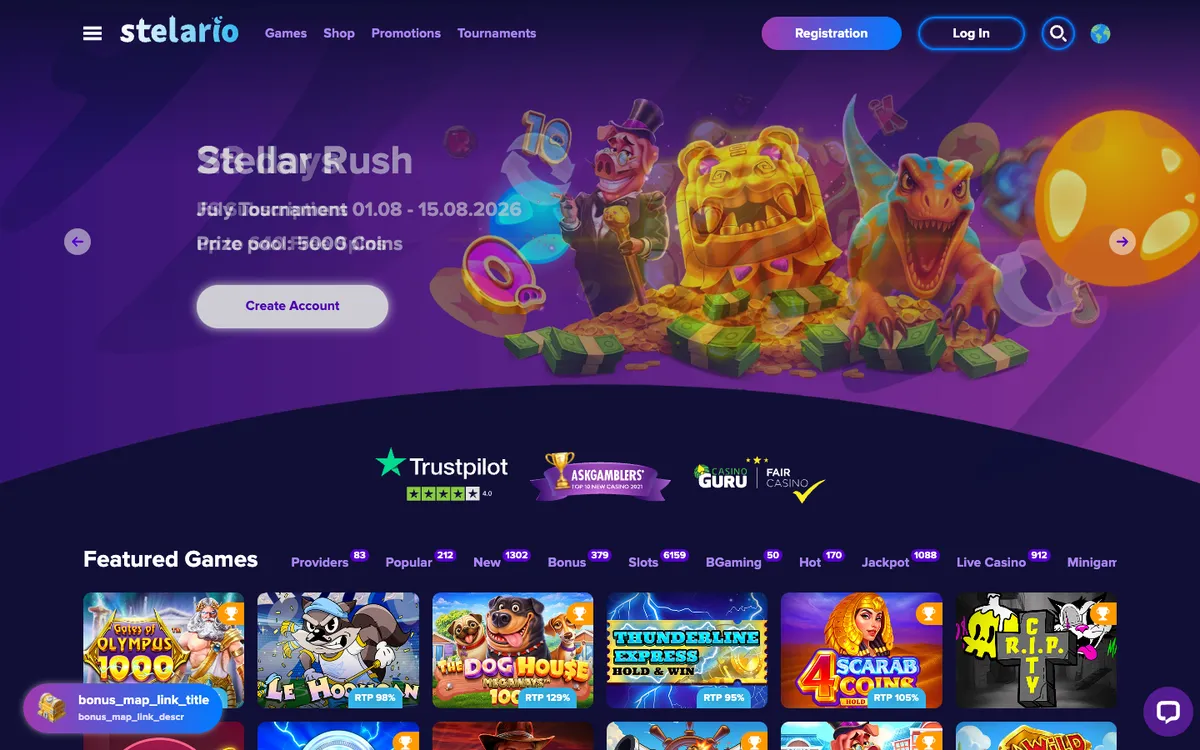 Stelario Casino — Home page, captured from Belgium