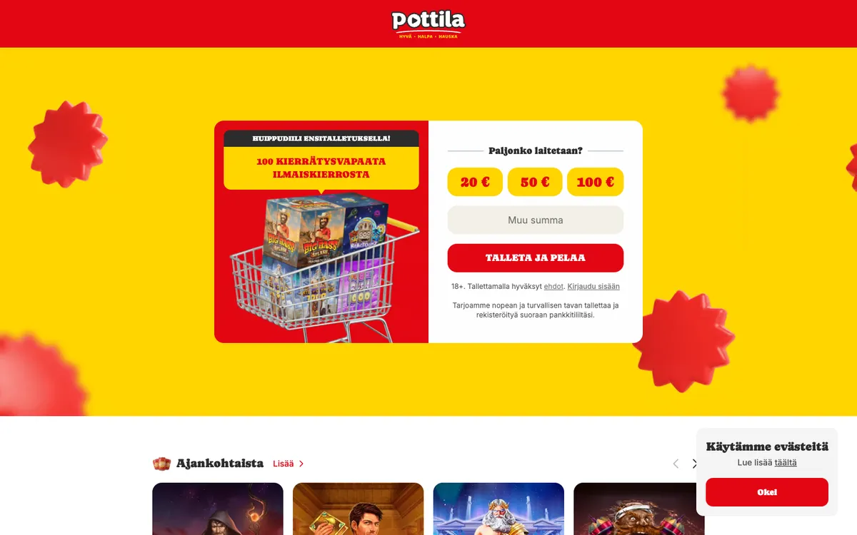 Pottila Casino — Home page, captured from Finland