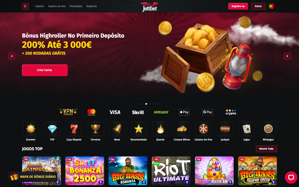 JettBet Casino — Home page, captured from Portugal