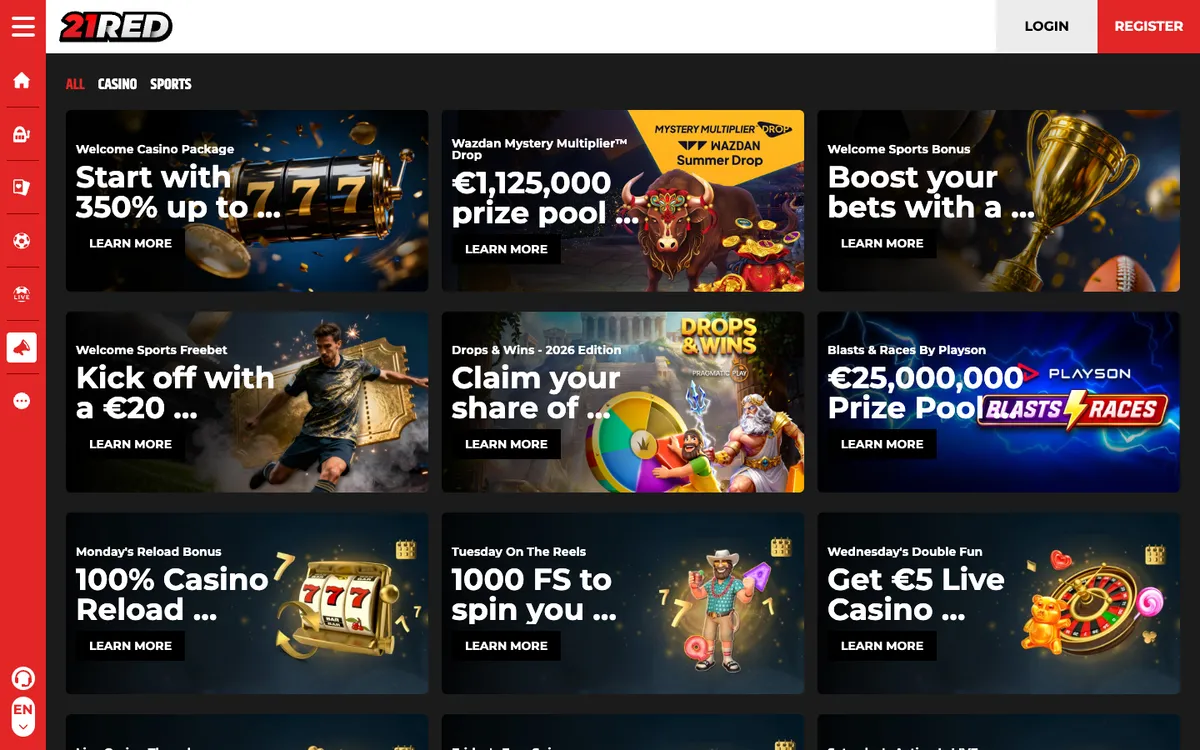 21.red Casino — Promotions, captured from Belgium