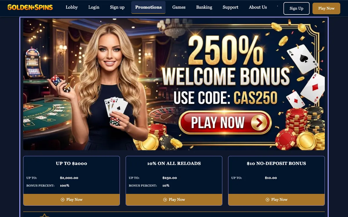Golden Spins Casino — Promotions, captured from United States