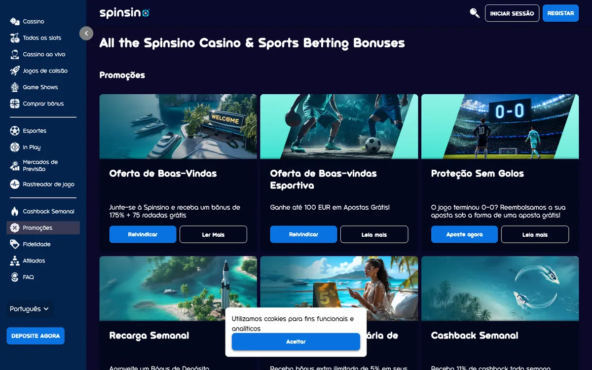 Spinsino Casino — Promotions, captured from Brazil