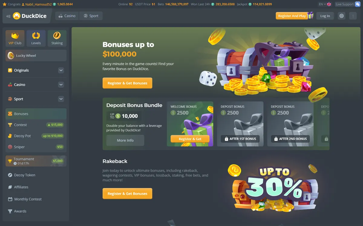 DuckDice Casino — Promotions, captured from Canada