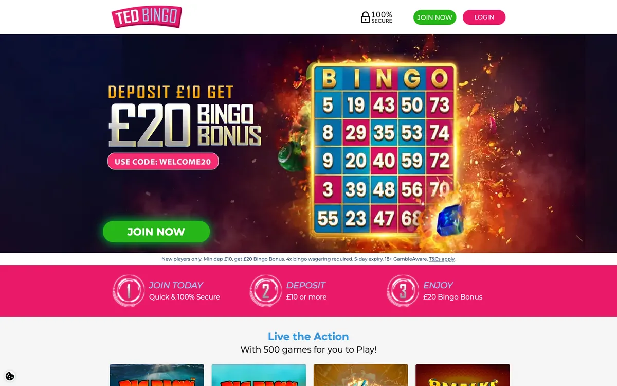 Ted Bingo Casino — Home page, captured from United Kingdom