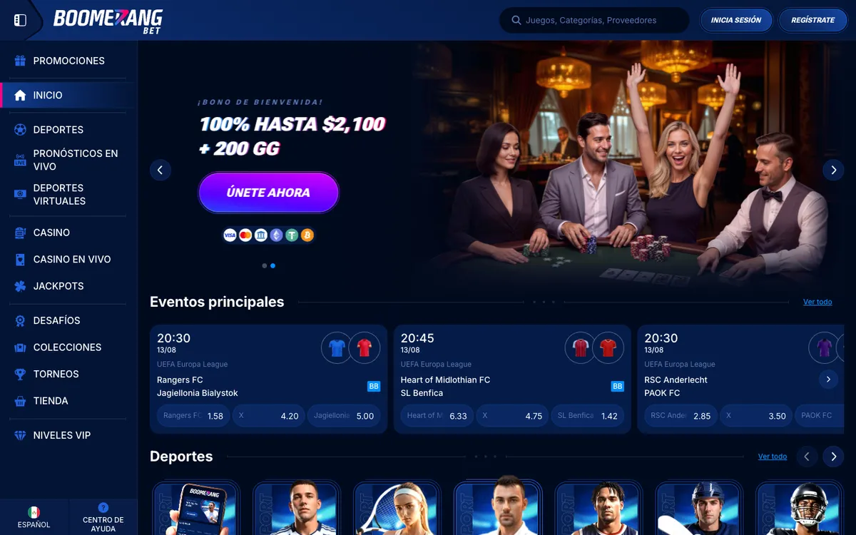 Boomerang-bet Casino — Home page, captured from Mexico