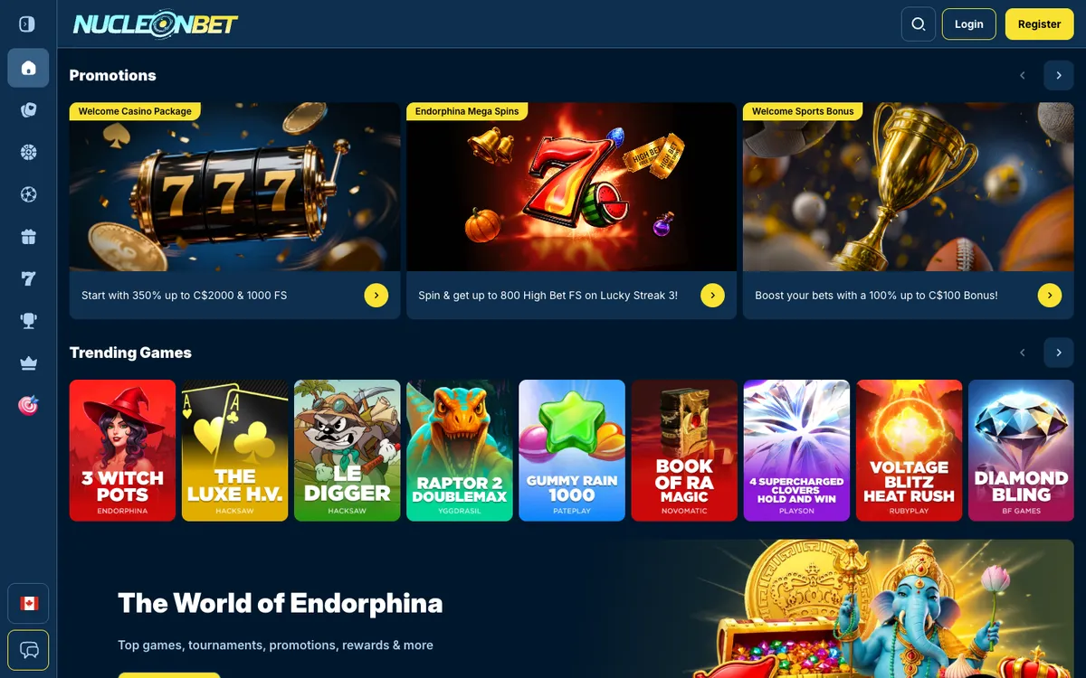 Nucleonbet Casino — Home page, captured from Canada