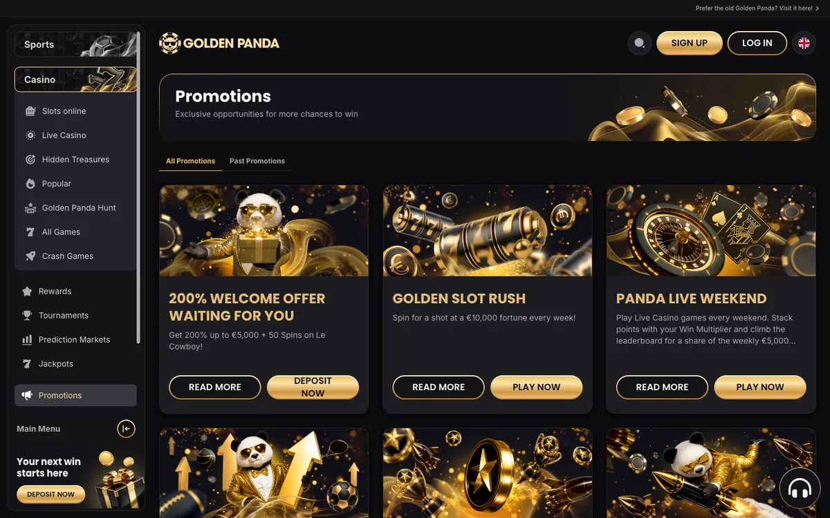 Golden Panda Casino — Promotions, captured from Canada