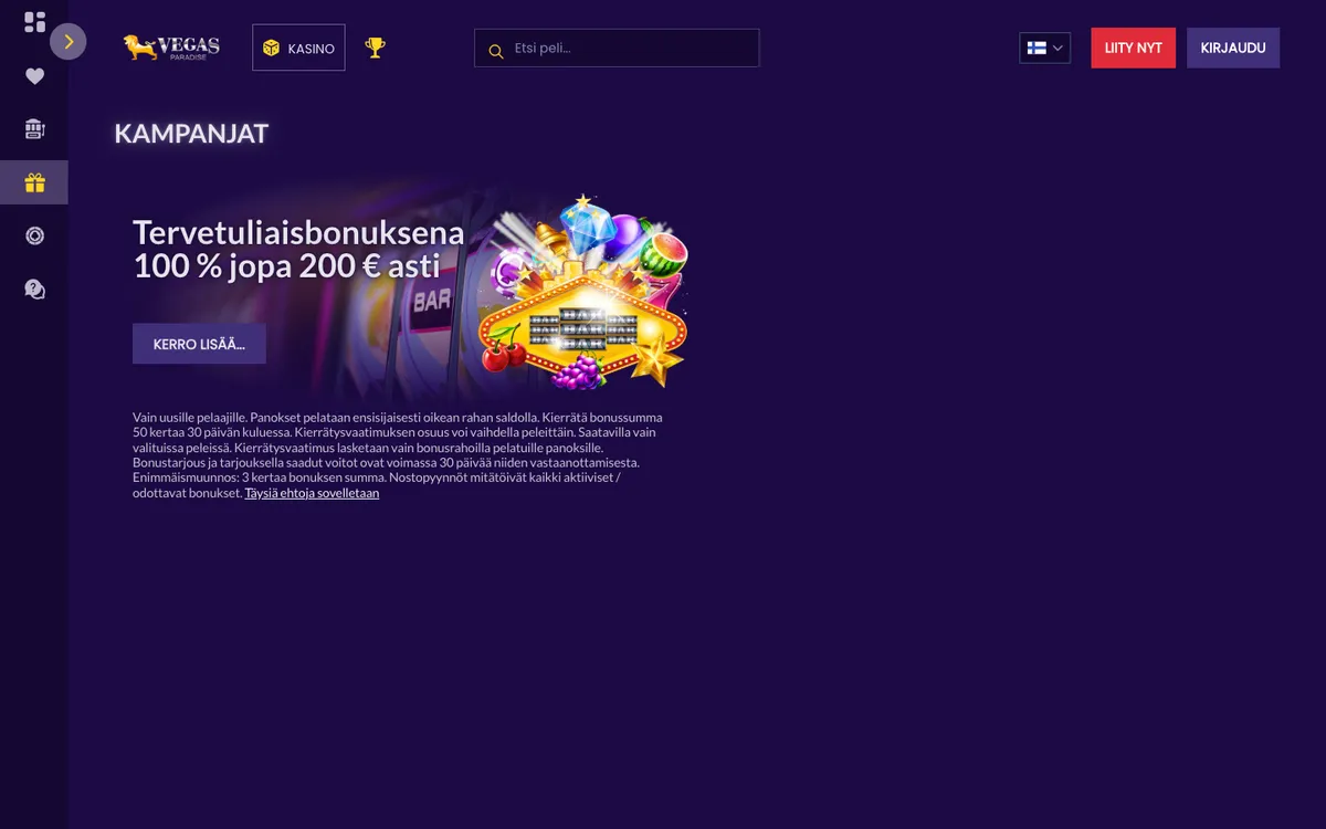 Vegas Paradise Casino — «Акции», снято из страны Финляндия