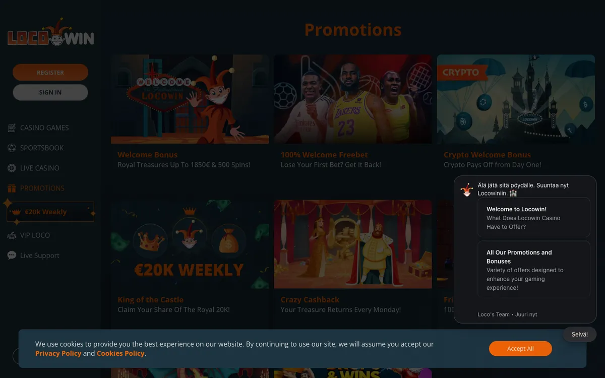 Locowin Casino — «Акции», снято из страны Финляндия