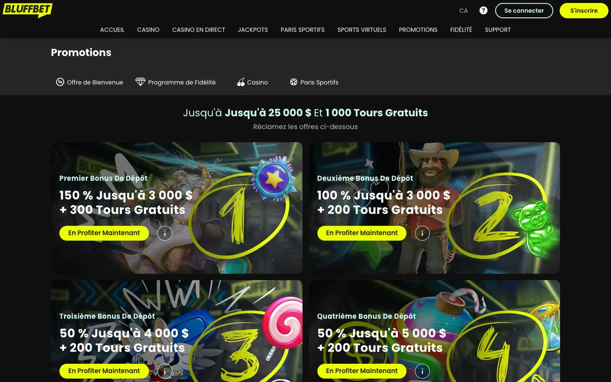 Bluffbet Casino — Promotions, captured from Canada
