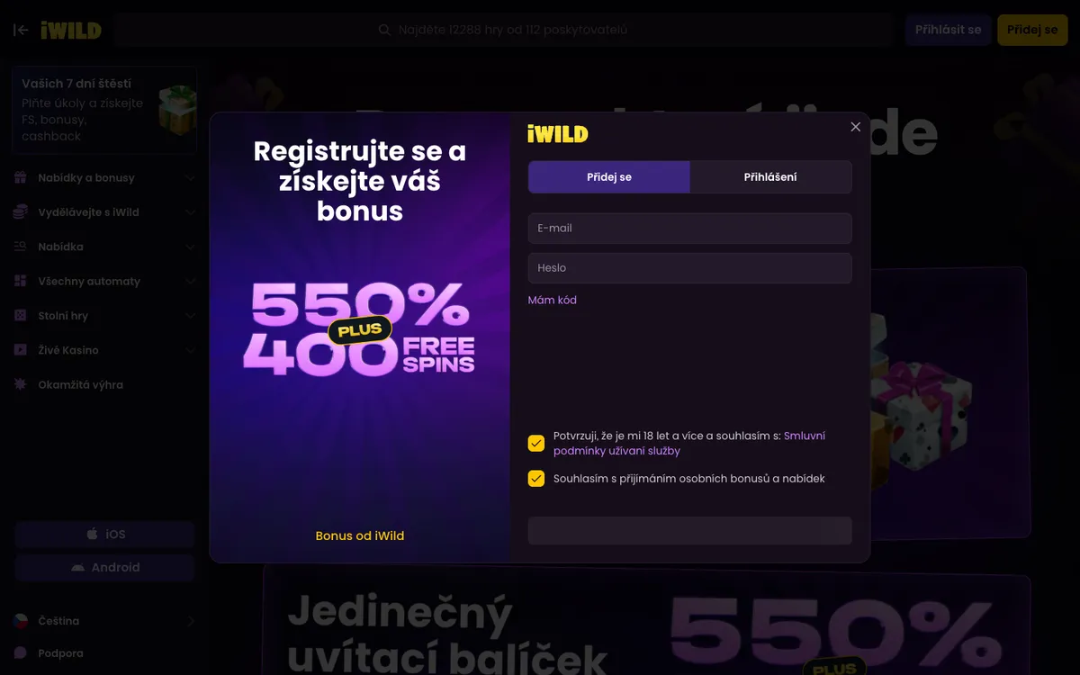 iWild Casino — Promotions, captured from Czechia