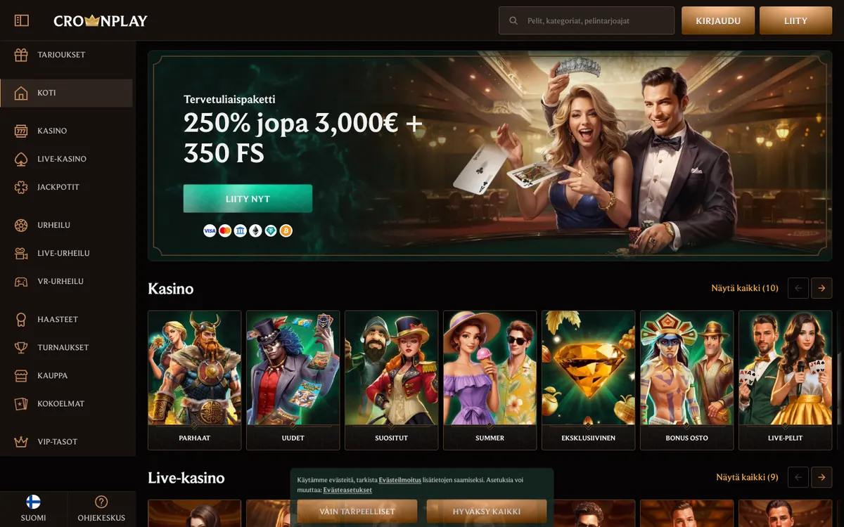 CrownPlay Casino — Home page, captured from Finland