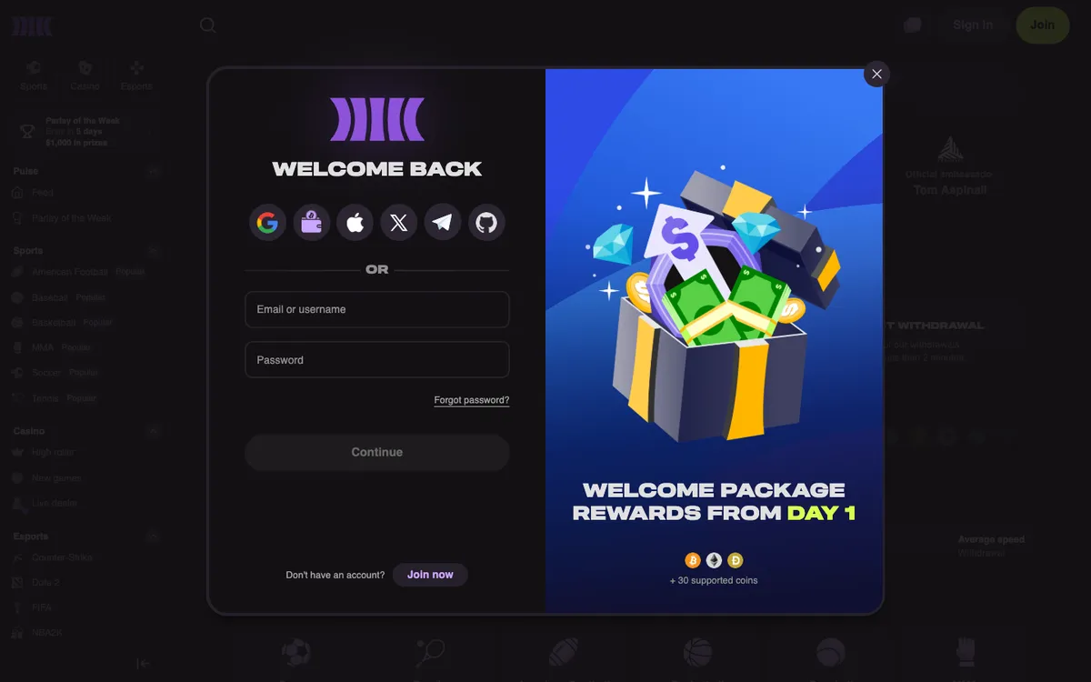Cloudbet Casino — Sign-up, captured from Australia