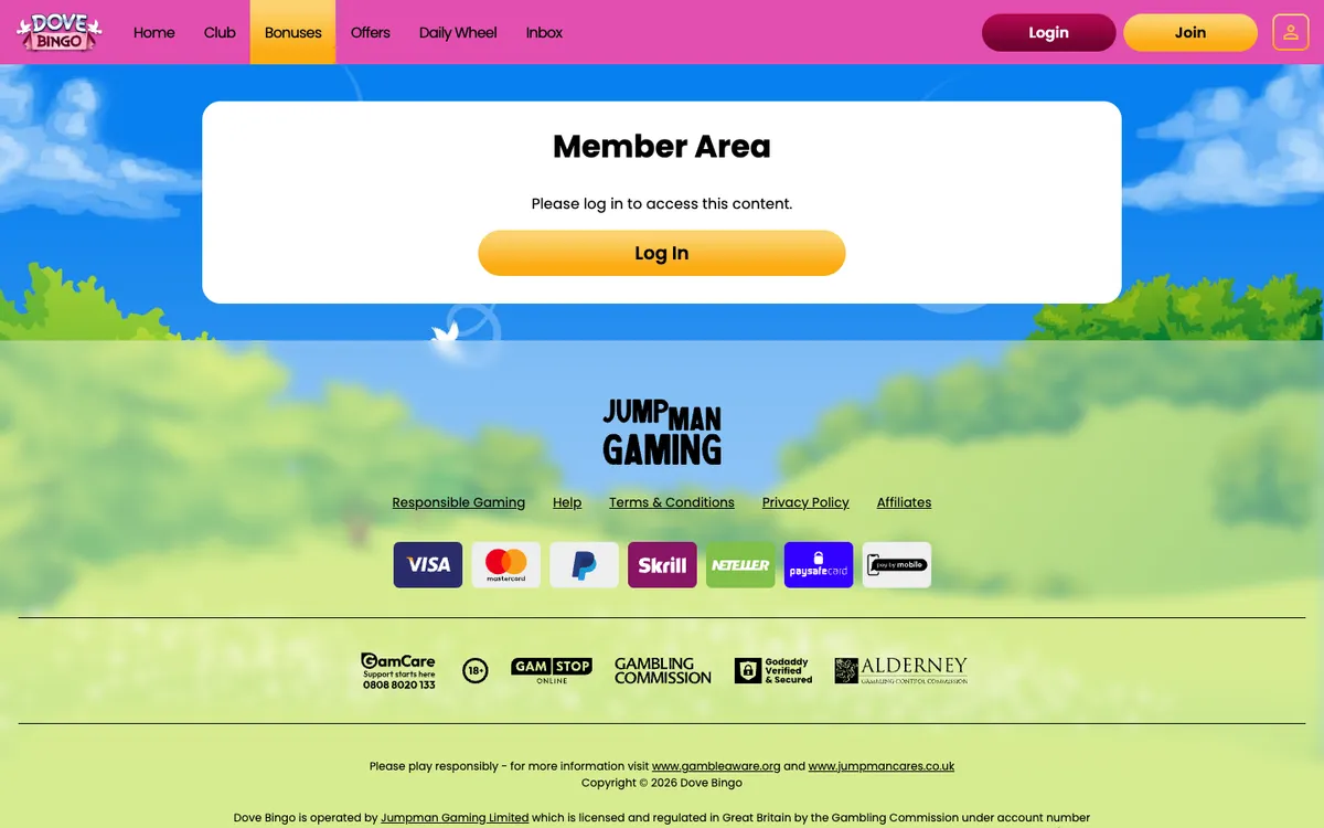 Dove Bingo Casino — Promotions, captured from United Kingdom