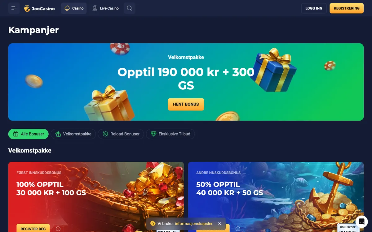 Joo Casino — Promotions, captured from Norway