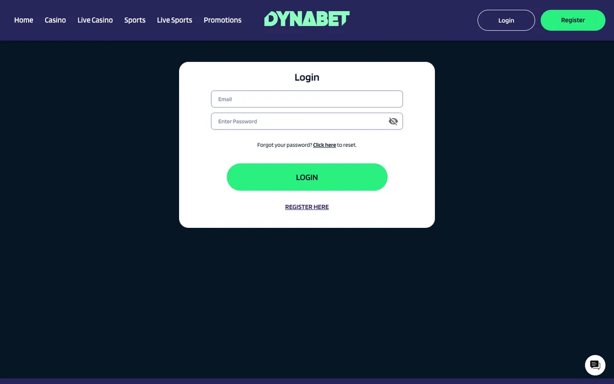 Dynabet Casino — Sign-up, captured from Belgium