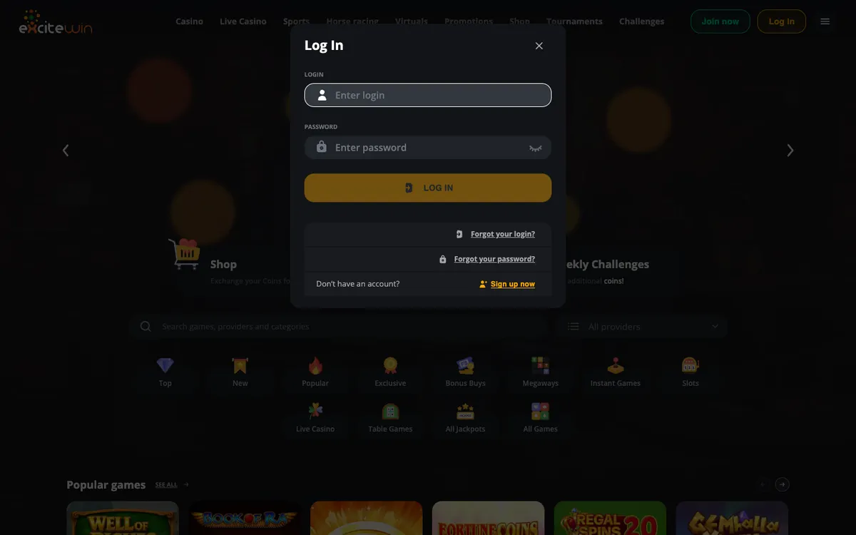 Excitewin Casino — «Регистрация», снято из страны Южно-Африканская Республика