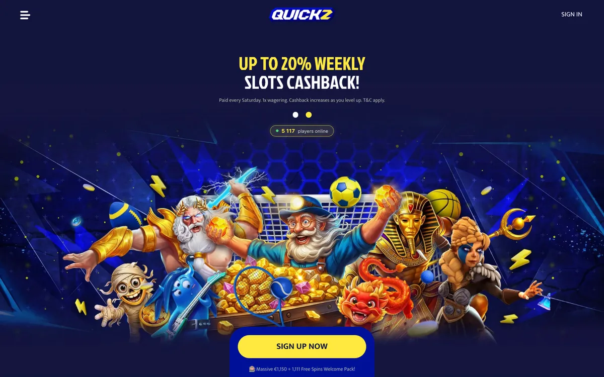 Quickz Casino — Home page, captured from Austria