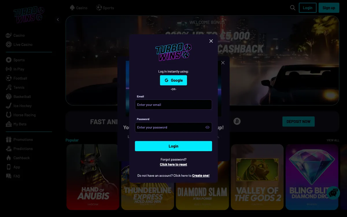 Turbo Wins Casino — Sign-up, captured from Brazil