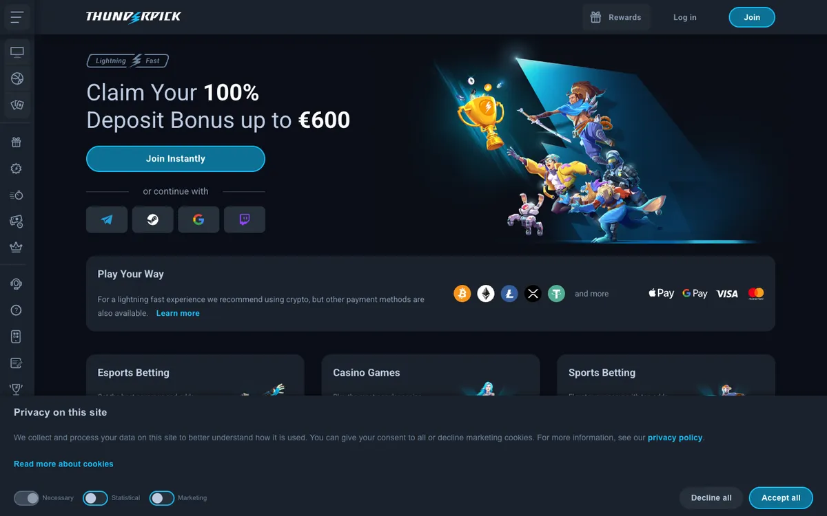 Thunderpick Casino — «Главная», снято из страны Бразилия