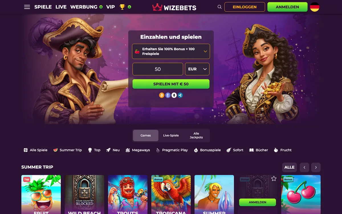 Wizebets Casino — «Главная», снято из страны Швейцария