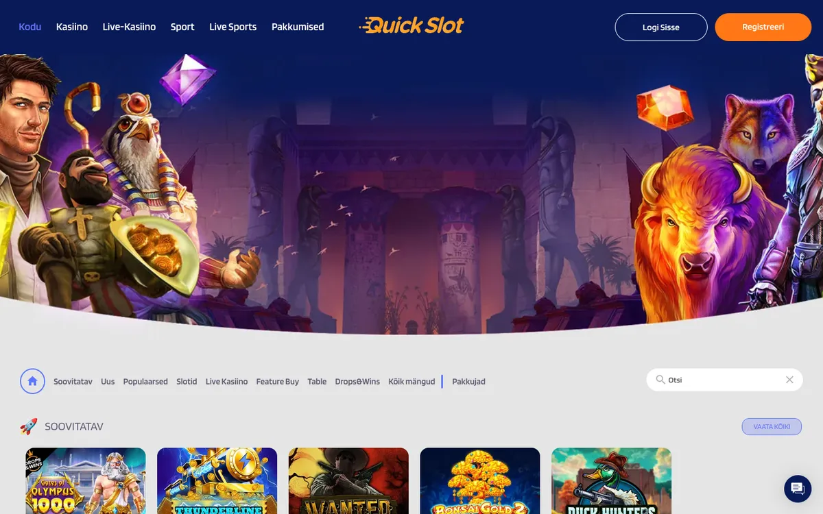 QuickSlot Casino — Home page, captured from Estonia