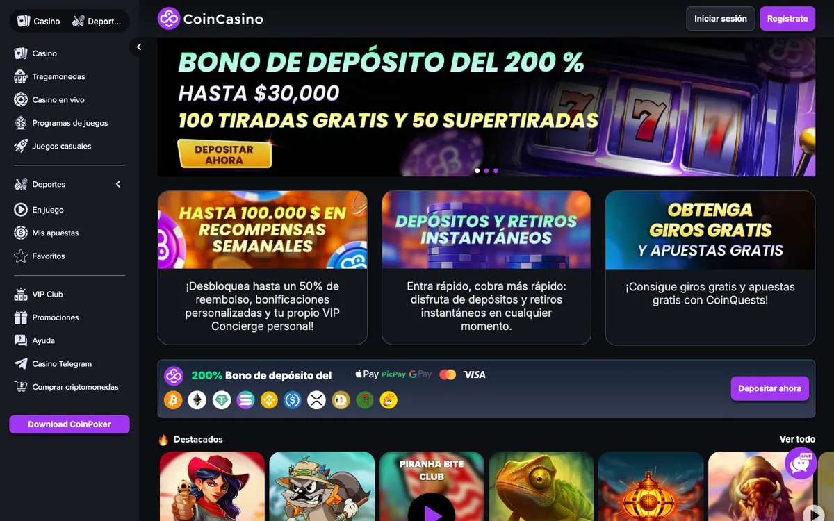 CoinCasino — Home page, captured from Spain