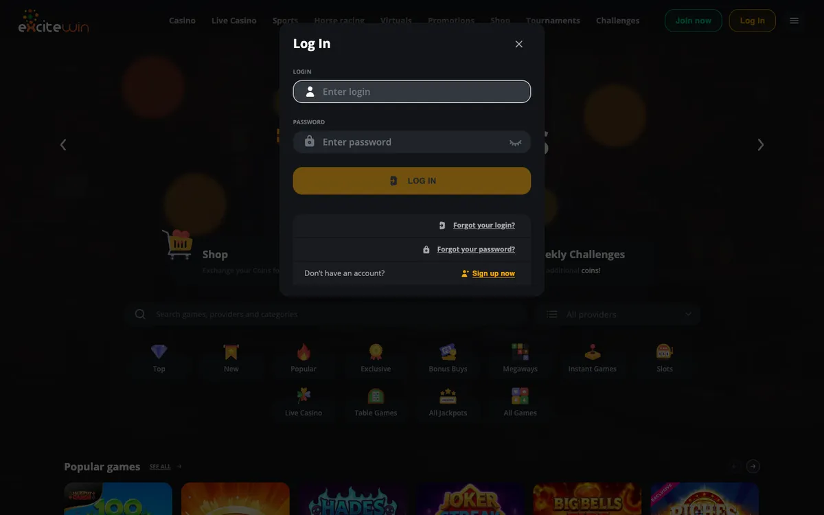 Excitewin Casino — Sign-up, captured from Canada