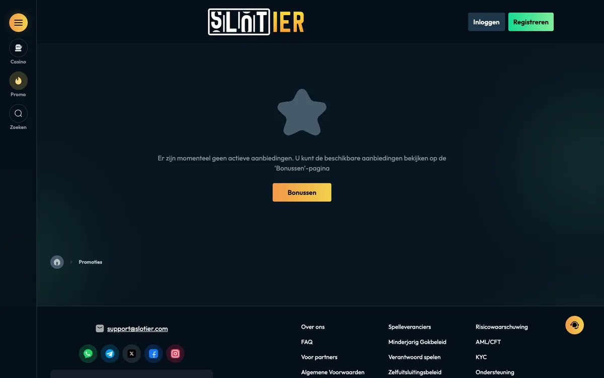Slotier Casino — Promotions, captured from Belgium