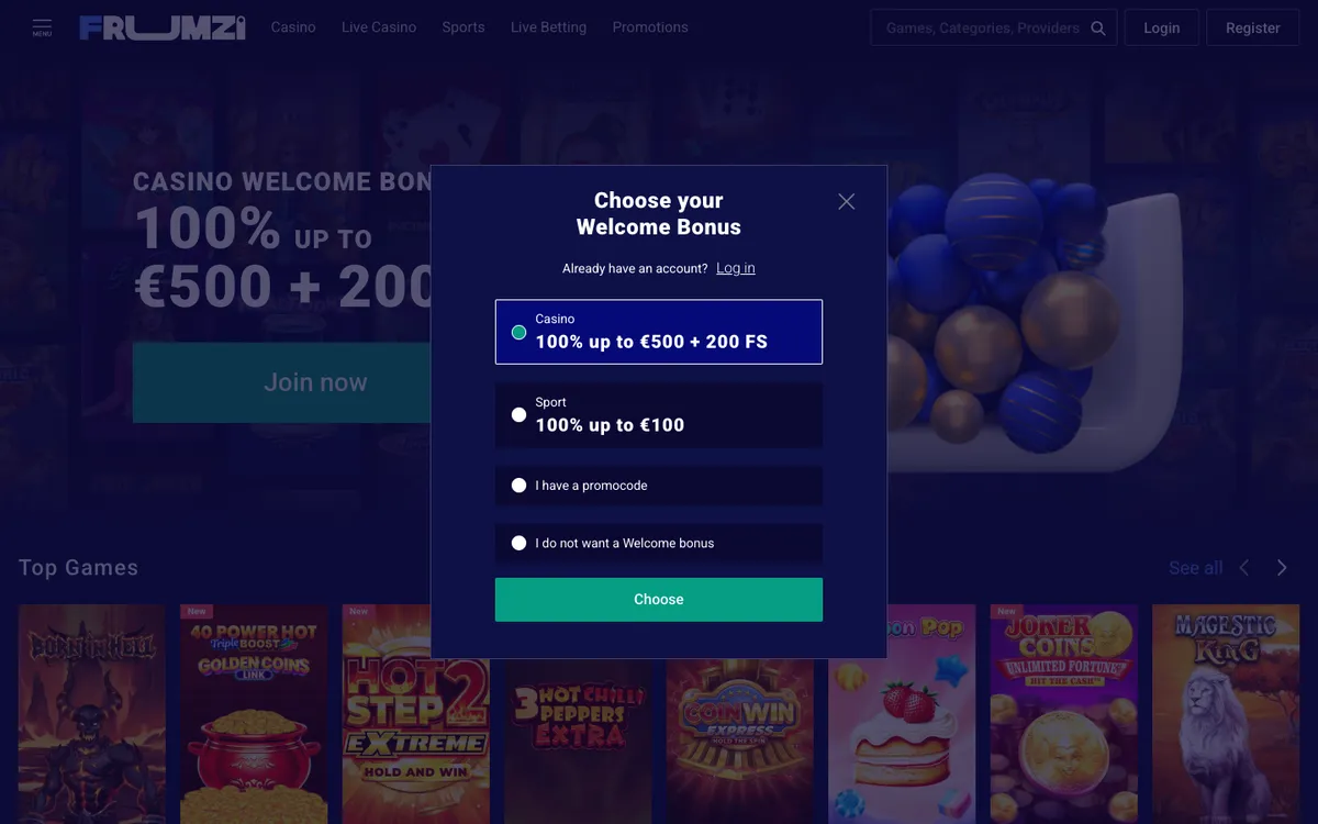 Frumzi Casino — «Платежи», снято из страны Канада