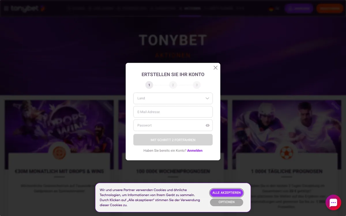TonyBet Casino — Promotions, captured from Austria