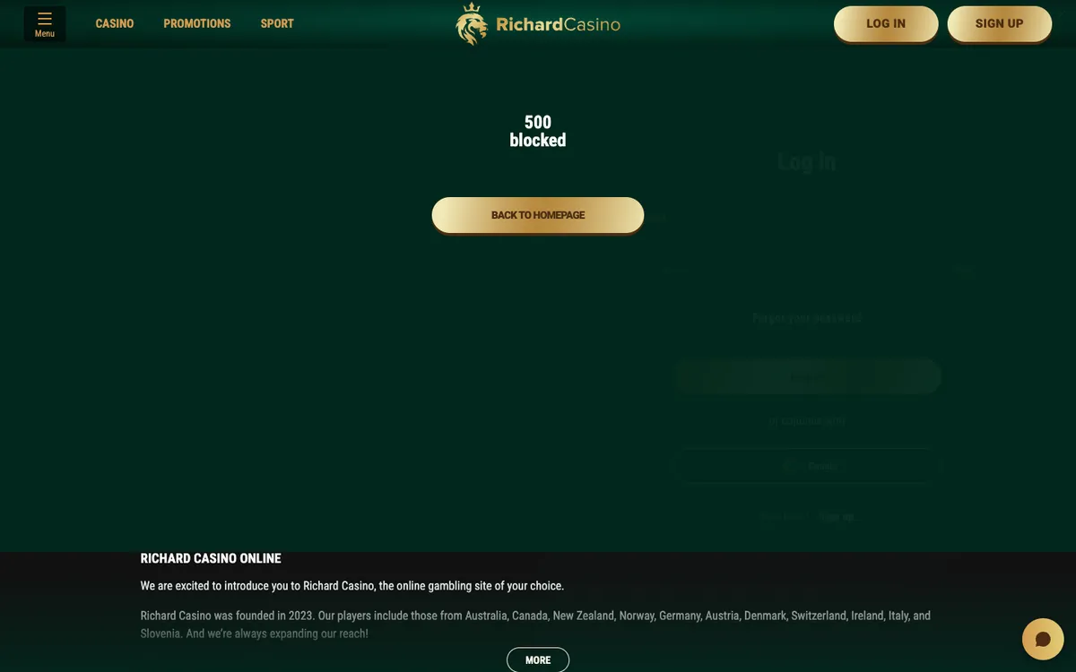 Richard Casino — Sign-up, captured from New Zealand