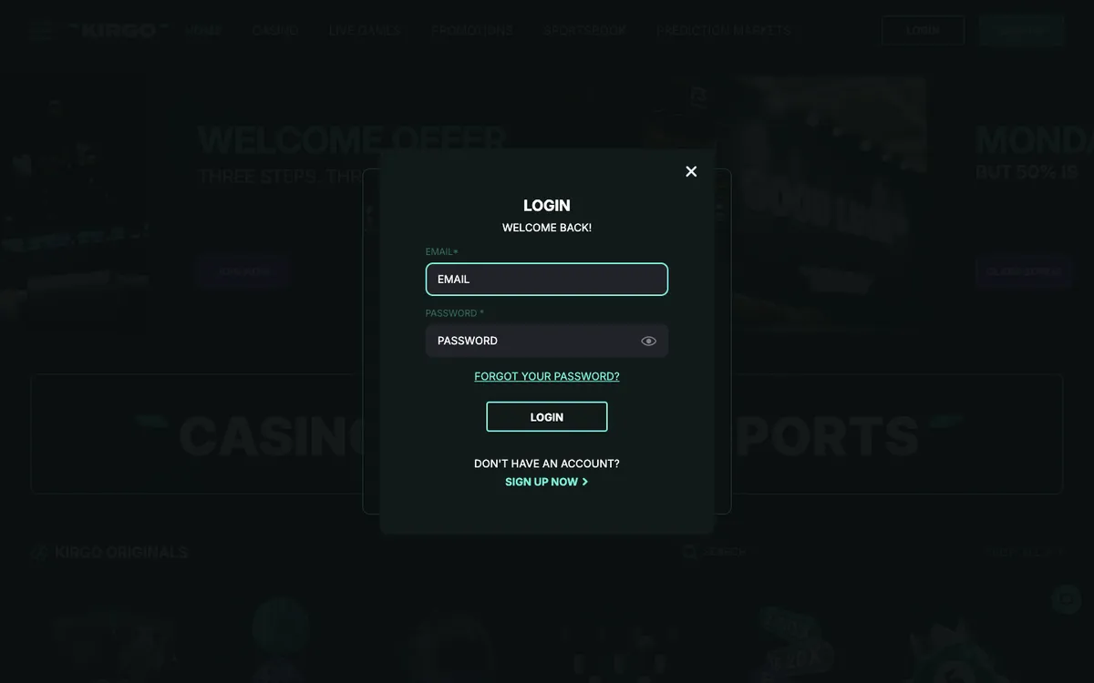 Kirgo Casino — Sign-up, captured from Brazil