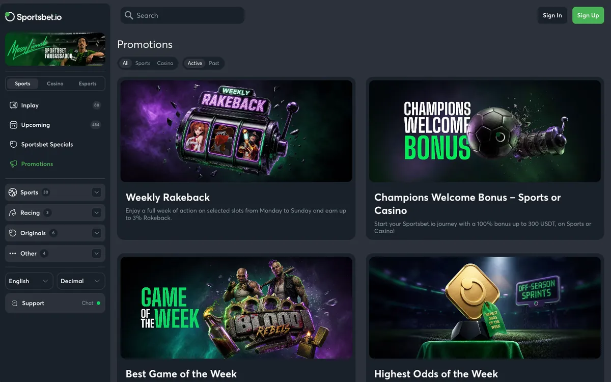 Sportsbet.io Casino — Promotions, captured from Belgium