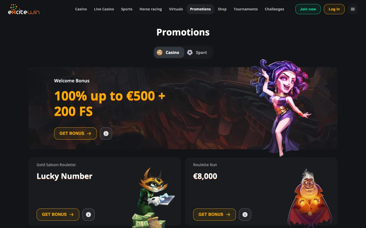 Excitewin Casino — «Акции», снято из страны Южно-Африканская Республика