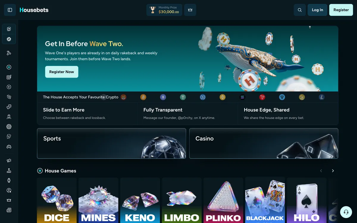 Housebets Casino — «Главная», снято из страны Австрия