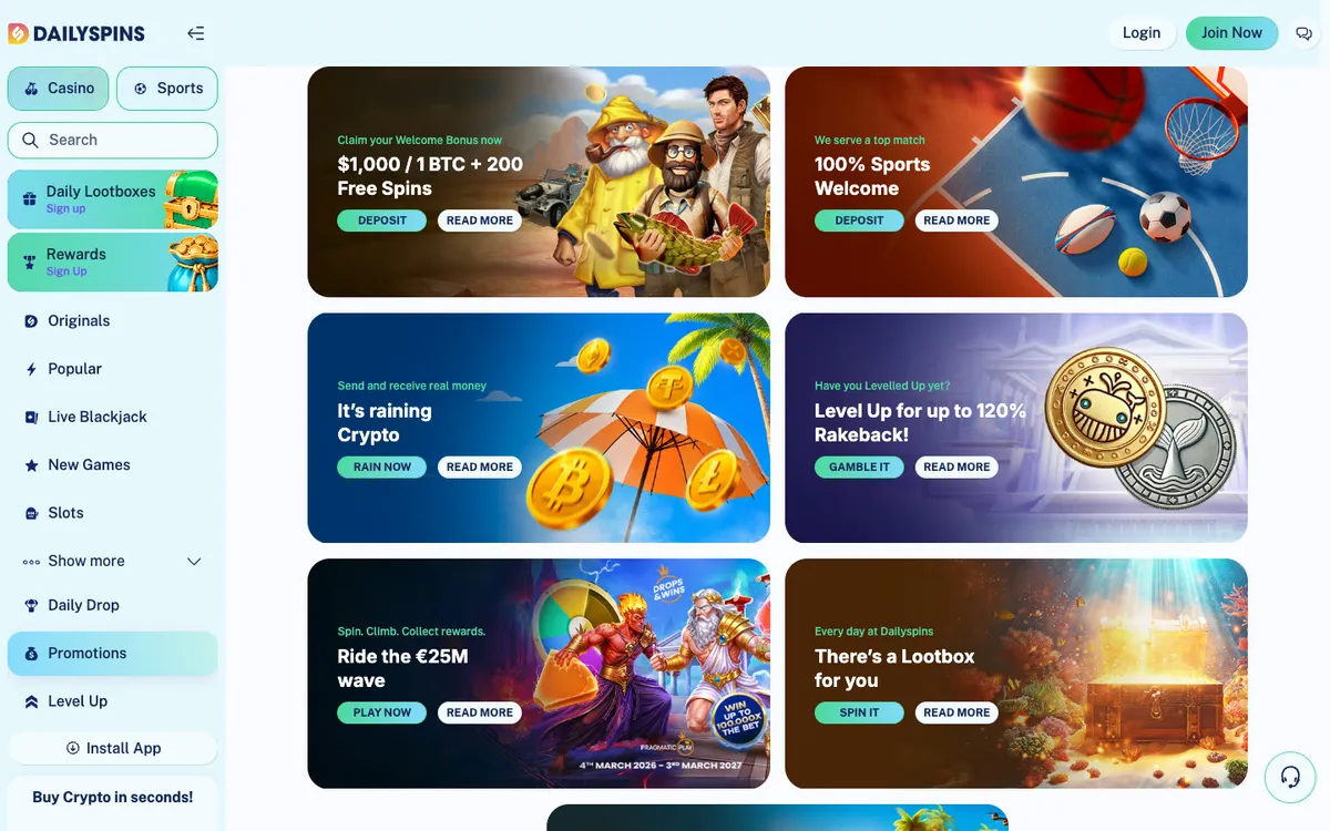 Dailyspins Casino — Promotions, captured from Austria