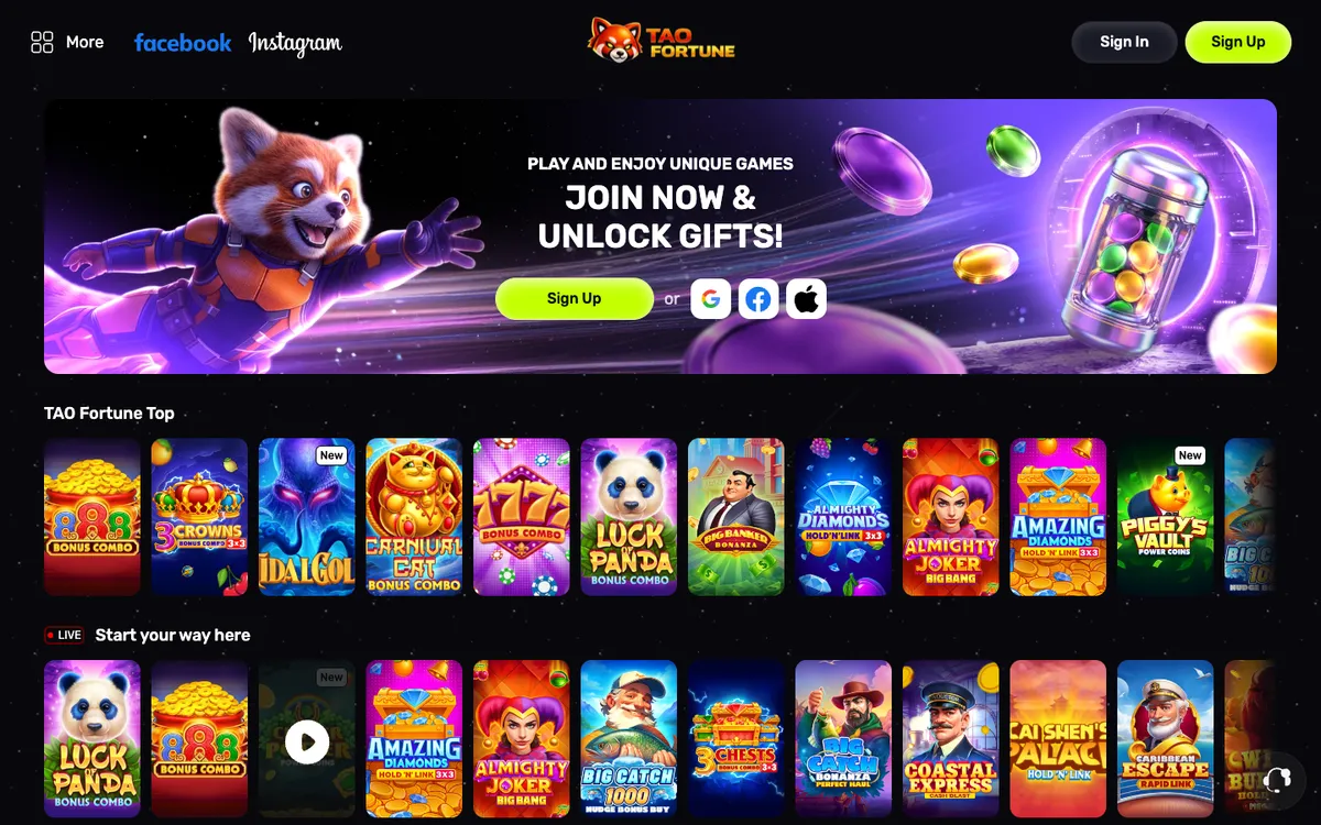 TaoFortune Casino — Home page, captured from United States