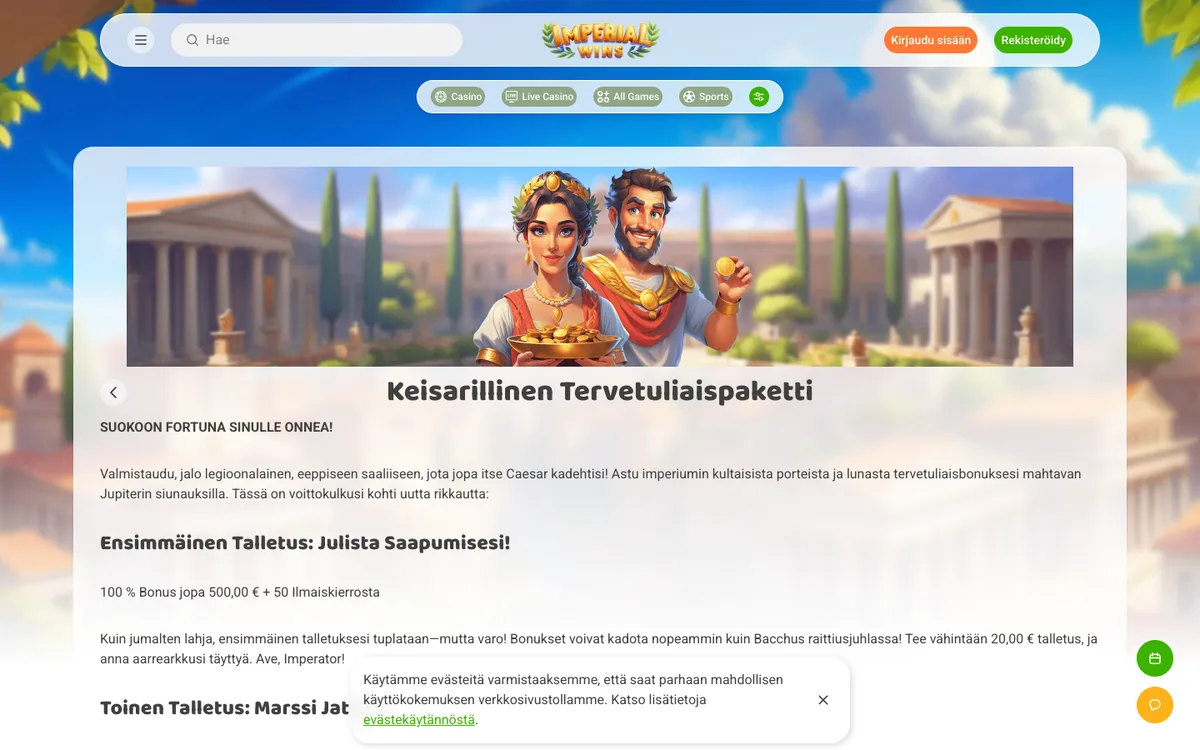 Imperial Wins Casino — Promotions, captured from Finland